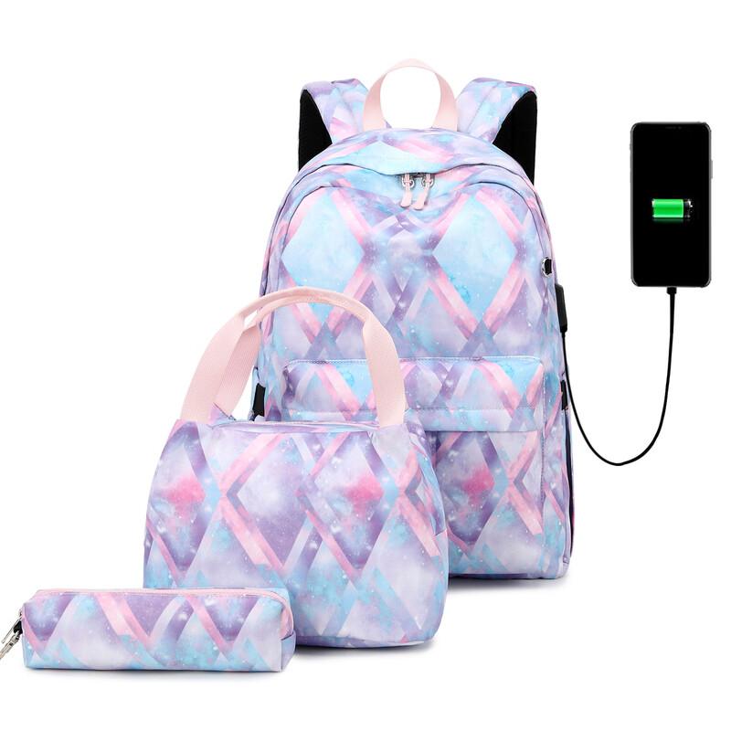 Women's USB Laptop Backpack 3-Piece Set