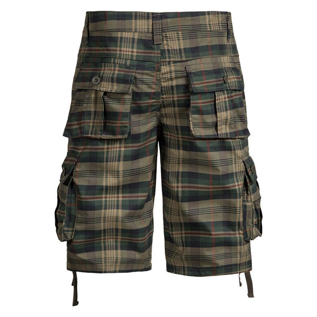 Men's Outdoor Cargo Shorts Multi Pocket Workwear Shorts Casual Plaid Pattern Knee Length Durable Fabric Lightweight Design