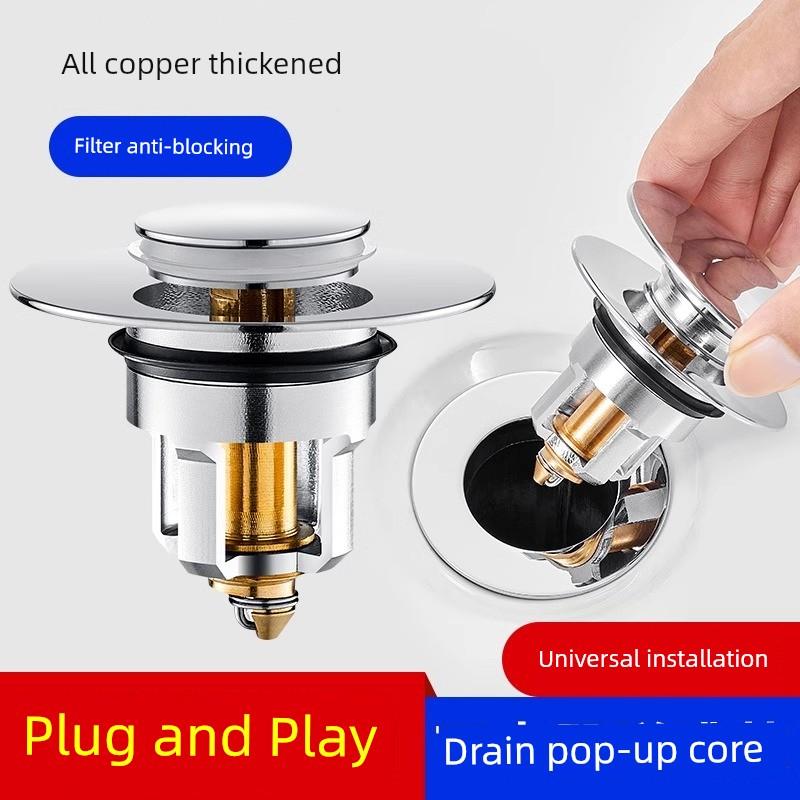 Sink Basin Pop-Up Core Anti-Odor Drain Plug Washbasin Press-Type Drain Filter Universal