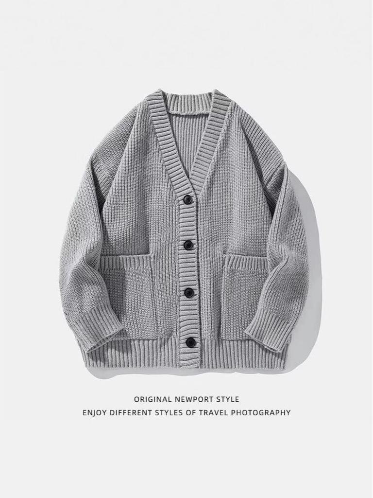 Trendy Japanese-Style V-Neck Knit Cardigan - Autumn/Winter Loose Fit Sweater for Couples