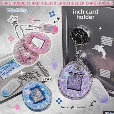 OOPSDAY Retro Tamagotchi Mini Photo Card Holder with Star Pendant