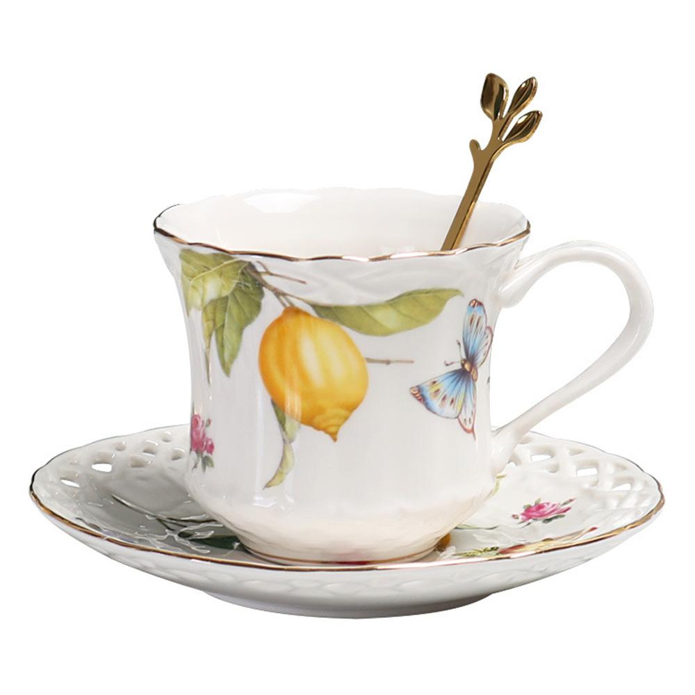 

European ceramic lemon butterfly coffee cup and saucer set with spoons British afternoon tea set 100ML small capacity белый