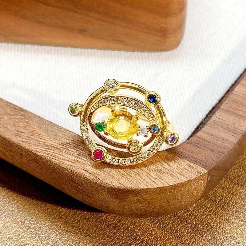 Court Style Two-Color Imitation Turquoise Daisy Open Ring Light Luxury Niche Retro Design High-End Sense Stacked Ring