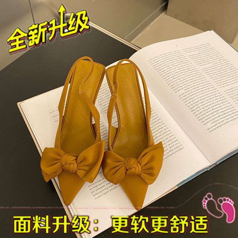 French high-heeled niche bag head bow sandals fairy shoes 2025 new summer thin heel pointed shoes
