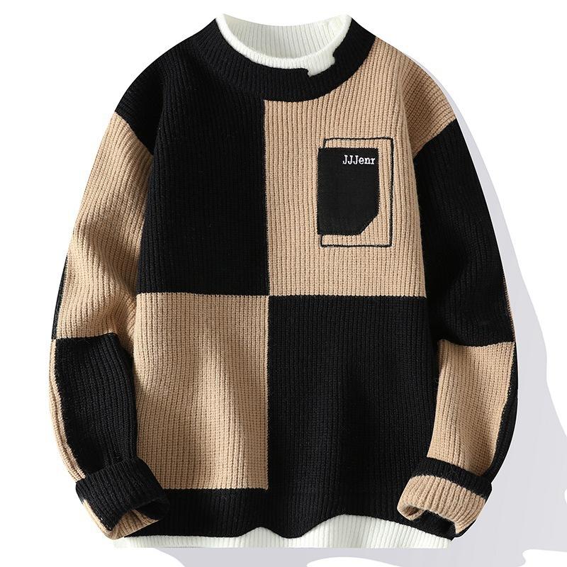 Fashionable versatile padded thickened warm men's shirt knit sweater round neck high quality fabric fashionable versatile sweater