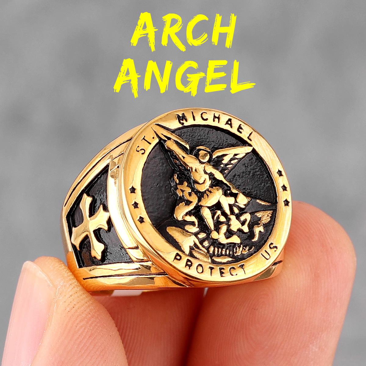 

Archangel Saint Michael Exorcism Stainless Steel Mens Rings Punk Amulet for Male Boyfriend Jewelry Creativity Gift Wholesale 7