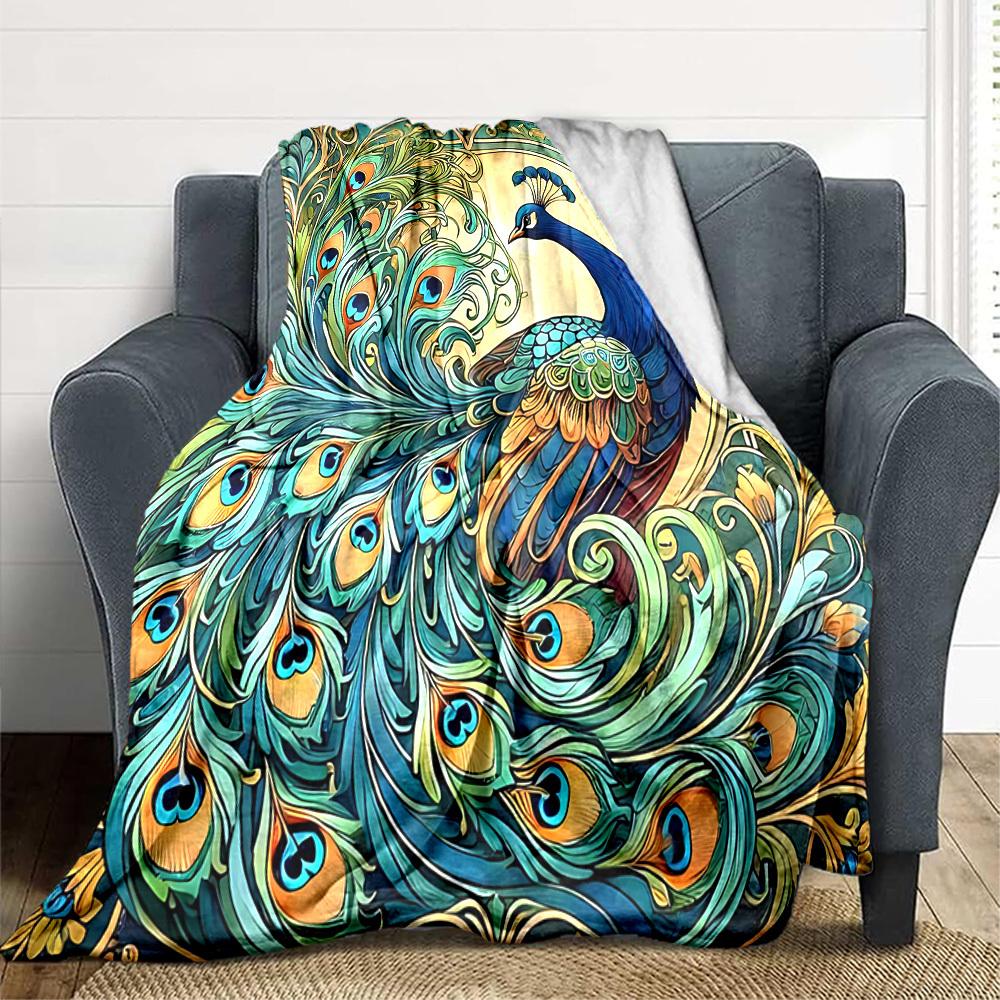 1pc Peacock Art Lightweight Flannel Blanket, Comfortable and Warm Blanket, for Office and Camping Sofa Bed, Livingroom193