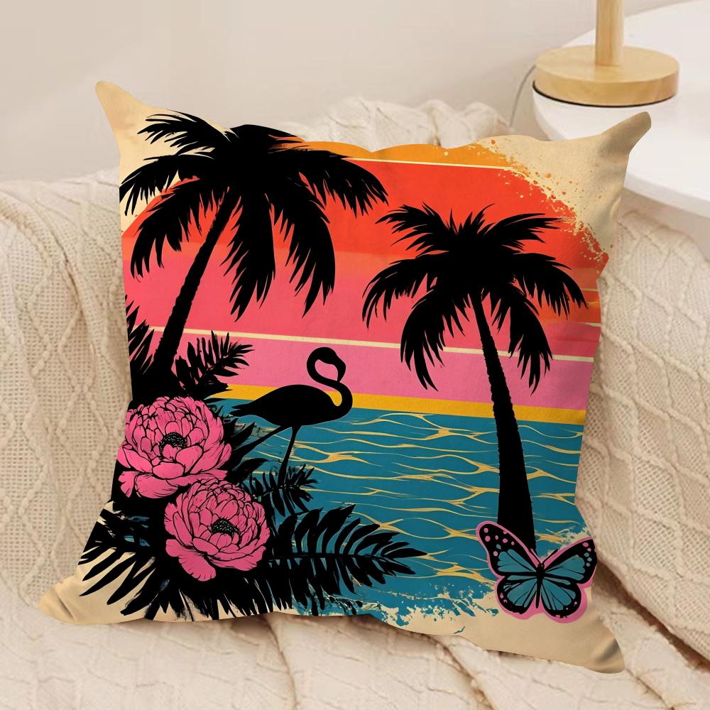 Tropical Palm Flamingo Cushion Cover Soft Plush Fabric DoubleSided Printed Cushion Covers for All Seasons Modern Home Decor