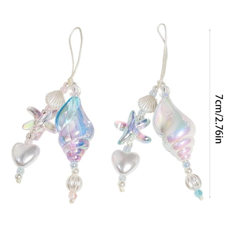 Unique Ocean Style Clear Sparkling Beaded Earphone Holder Chain Featuring Seashells Pearls Accent And Phone Decoration