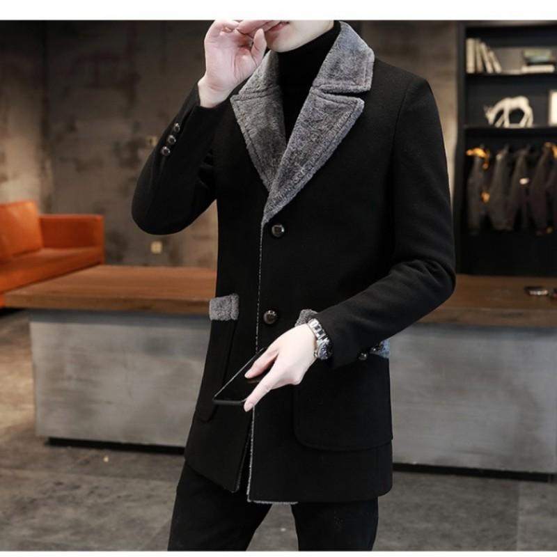

Мужское осенне-зимнее пальто с прямым подолом и множеством карманов, молодежный однотонный минималистичный блейзер в британском стиле L чёрный