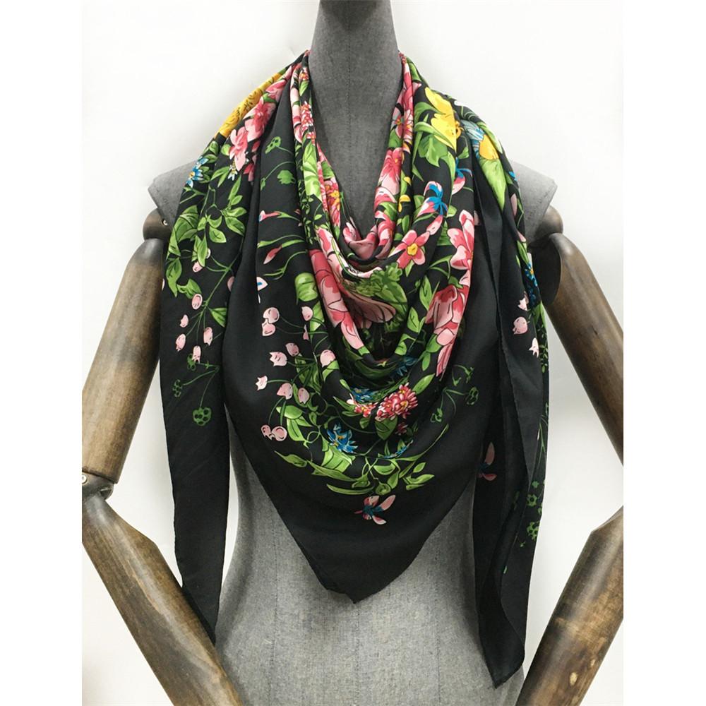 130*130Cm 100% Twill Silk Shawl Scarf Women Luxury Floral Print Square Scarves Bandana Wraps Femme Fourlard Echarpes Stoles