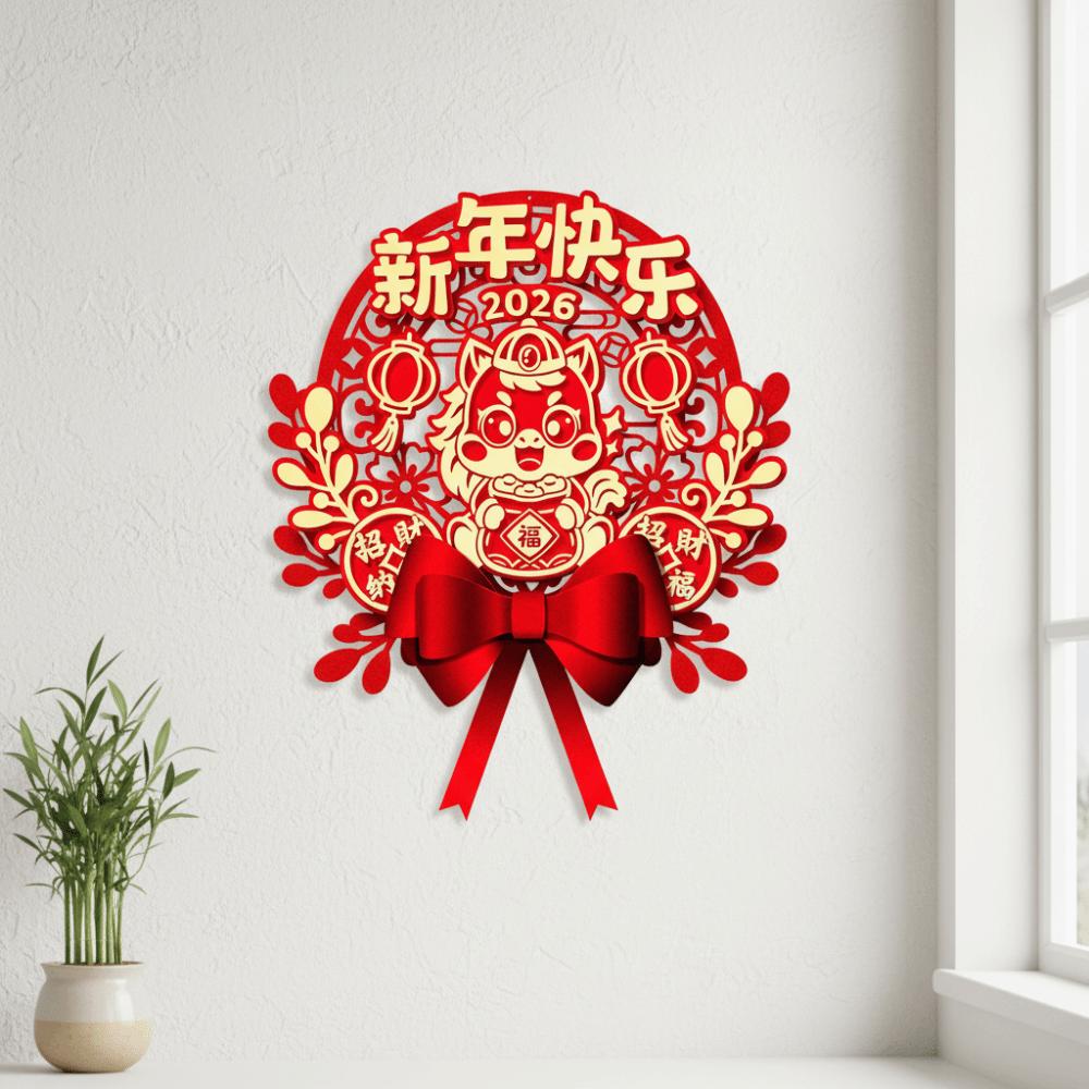 Thickened New Year Door Sticker Flocked Horse Year Door Sticker Door Decoration