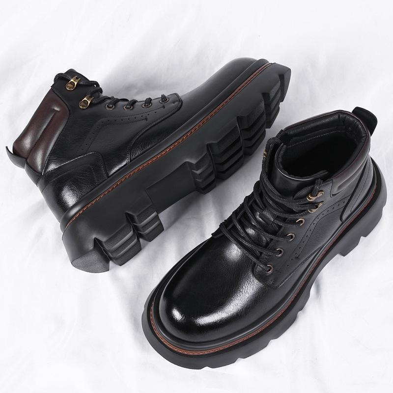 Outdoor Men Ankle Boots Retro British High-top Men's Boots High Quality Leather Shoes Man Motorcycle Boots Anti Slip Snow Boots