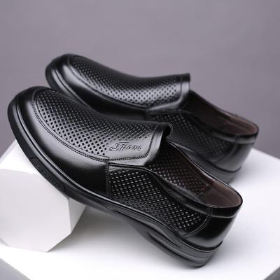 Lederschuhe Herren 2024 neu Businesskleid hohl atmungsaktiv Loch Sandalen Herren Leder mittleren Alters und ältere Väter Freizeitschuhe