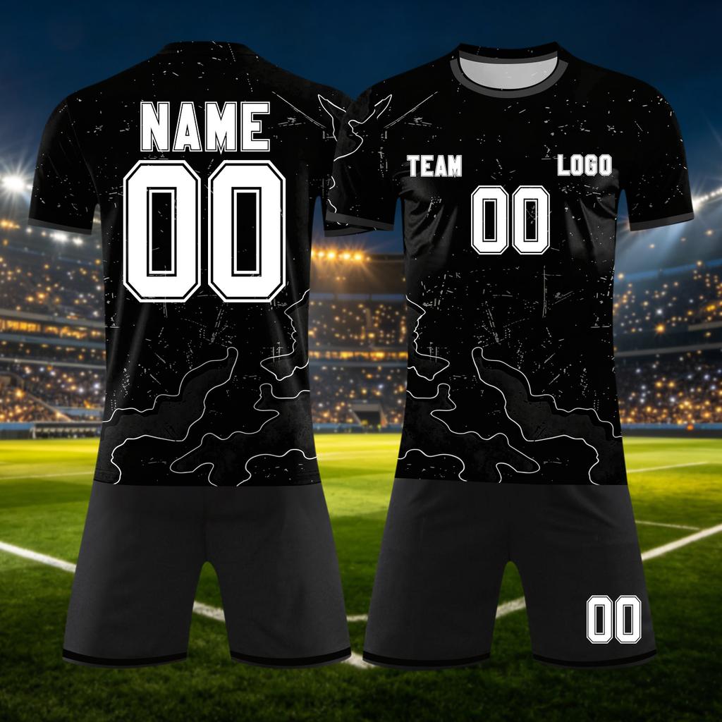 Customizable DIY Two Piece Sports Jersey Set Short Sleeve Shirt and Shorts Personalized Number Team Uniform