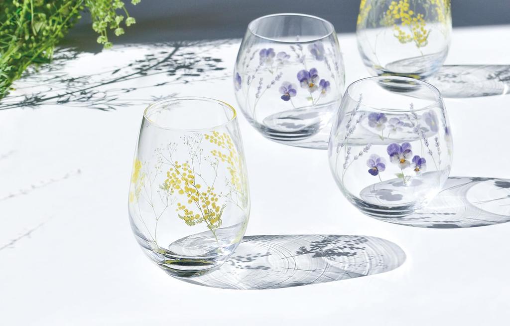 Toyo Sasaki Glass Hanafumi Tumbler Glasses, approx. 380ml, Set of 2, Viola and Lavender Design, Made in Japan, Dishwasher Safe, G099-T283