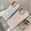 INS Korean Pink Blue Bowknot Grid Pattern Drop Glue Silver Phone Case for iPhone 17 16Promax 15 14 13 12 11 Anti Drop Soft Cover