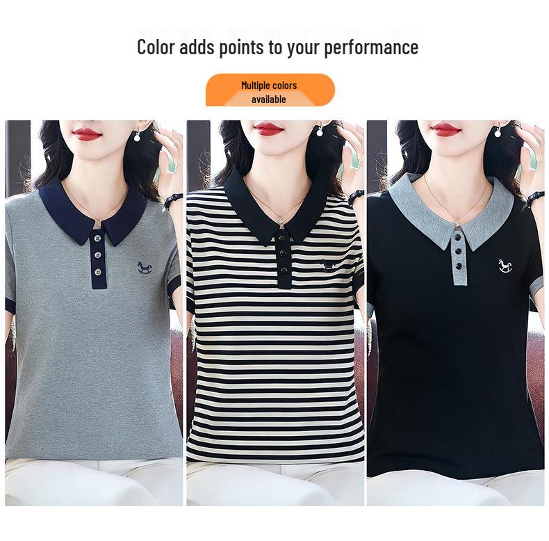 Women's Summer Short Sleeve Polo Shirt - Korean Style, Loose Fit, Slimming, Casual Lapel Top T2026