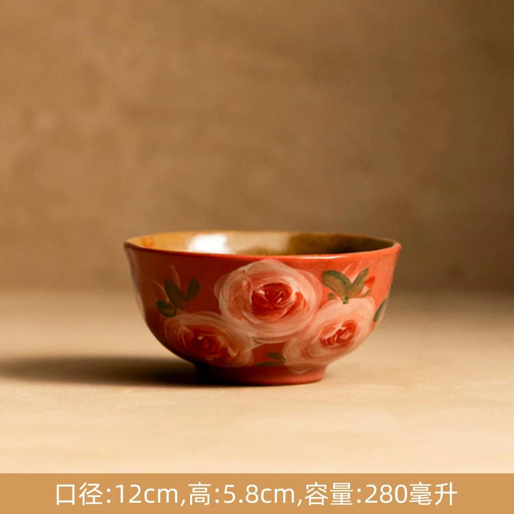 Creative Retro Pastoral Style Ceramic Bowl Hand-painted Flower Household Breakfast Bowl Soup Bowl Underglaze Color Chinese Tableware Jingdezhen