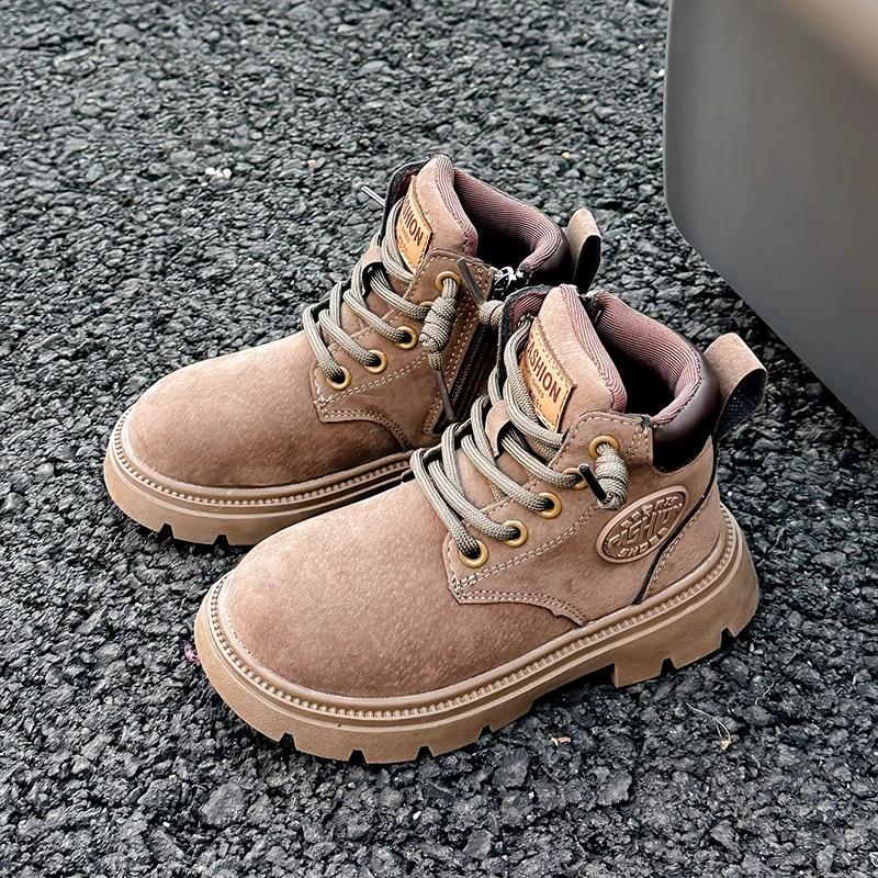 Kids Fashion Boots with Side Zipper Boys Girls Ankle Boots Thick Sole 2024 Autumn New Children Short Boots Round Toe Non-slip