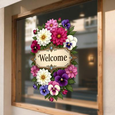 Creative "Welcome" Flower Glass Stickers for Kitchen, Bedroom, Living Room and Window Decoration
