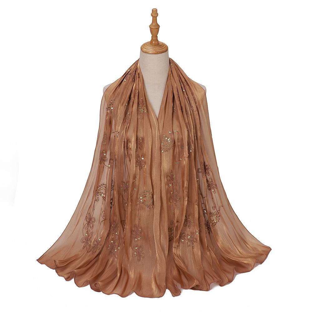 Shimmer Glitter Glitter Chiffon Shawl Embroidery Pleated Glitter Shawl Flowy Hijab Shawl for Women