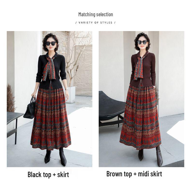 Bohemian Ethnic Print High Waist A-line Maxi Skirt for Women - Autumn 2026 Collection