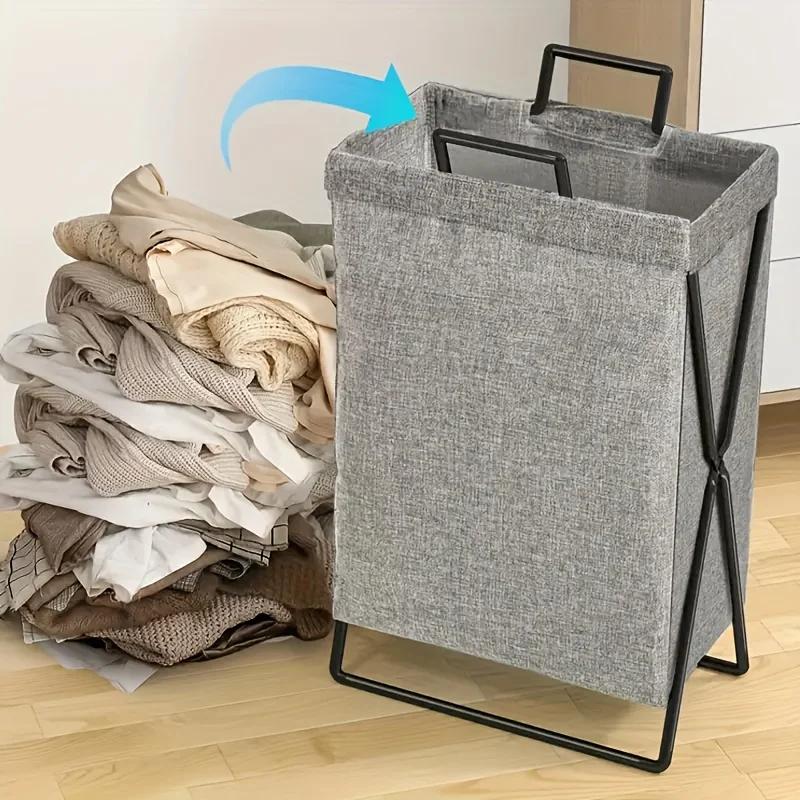 1PC Retro Style Foldable Storage Toy Basket Laundry Hamper, Large Capacity Lightweight High Aesthetic with Durble Carbon Steel