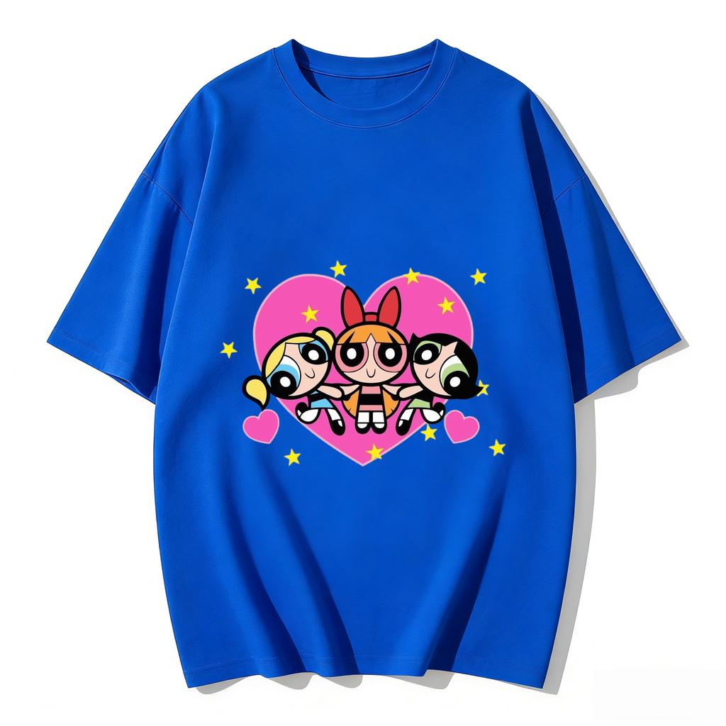 2026 Sommer Niedliche Powerpuff Girls Familien-Matching T-Shirts Cartoon-Druck Baumwoll-T-Shirts Lässige Kurzarm-Oberteile für Kinder und Erwachsene