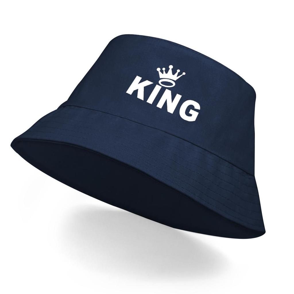 White "KING" Crown Print Bucket Hat , King Women's Hat Polyester Foldable Simple Beach Cap