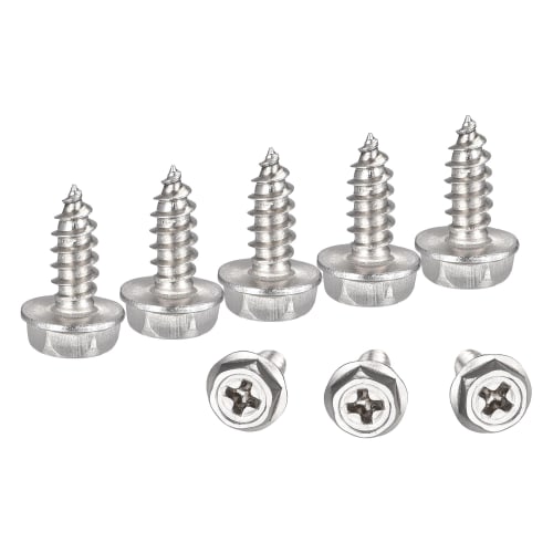 uxcell Hex Washer Self-Tapping Screws, 304 Stainless Steel Hex Flange Sheet Metal Screws, M4x12mm, 25 Pieces