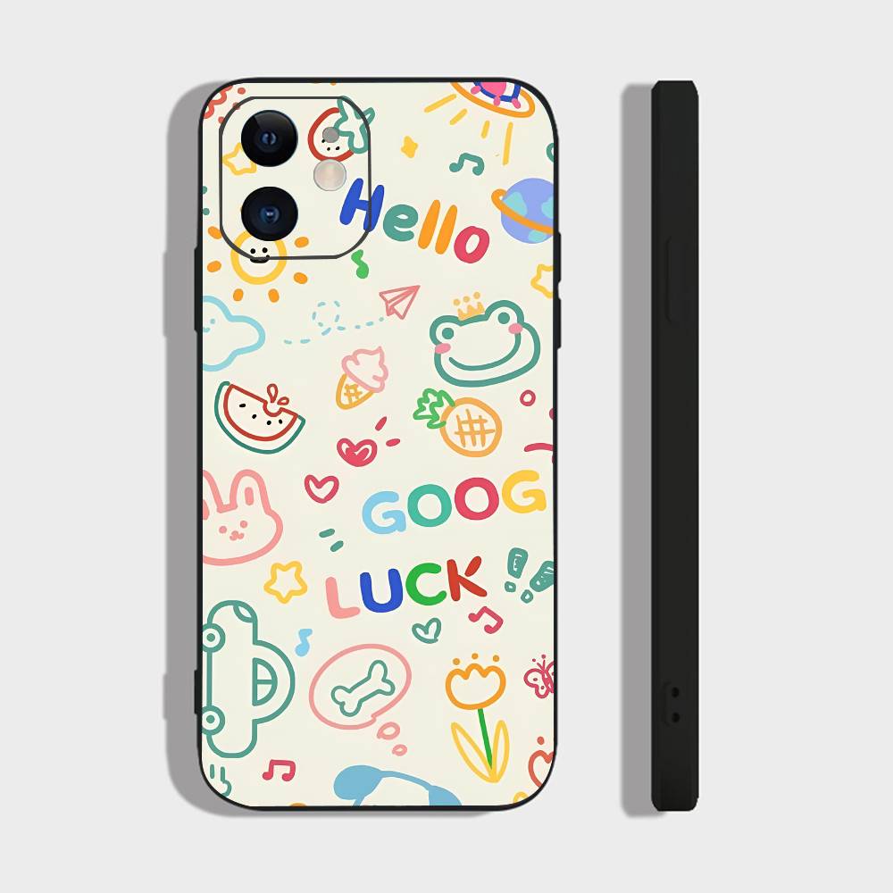 Cute Pattern For IPhone 17 Air 16 15 14 13 12 11 Pro Black Soft Cover Phone Case