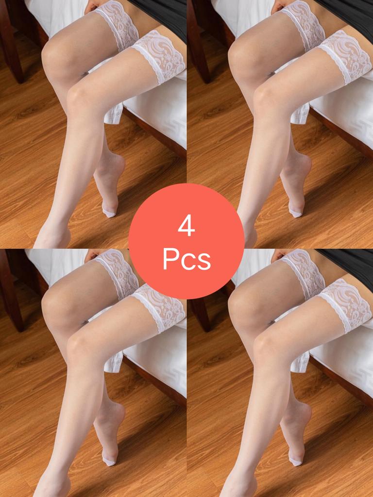 Sexy Women's Flower Transparent Silk Stocking Female Black Slim Hosiery High Knee Cuff Tights Elastic Fashion High Stockings