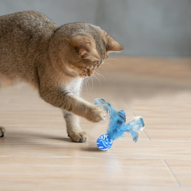 Interactive Cat Toys For Indoor Cats 5 Pieces Interactive Cat Bouncy Ball Set With Feathers Safe Funny Pet Teething Toys For