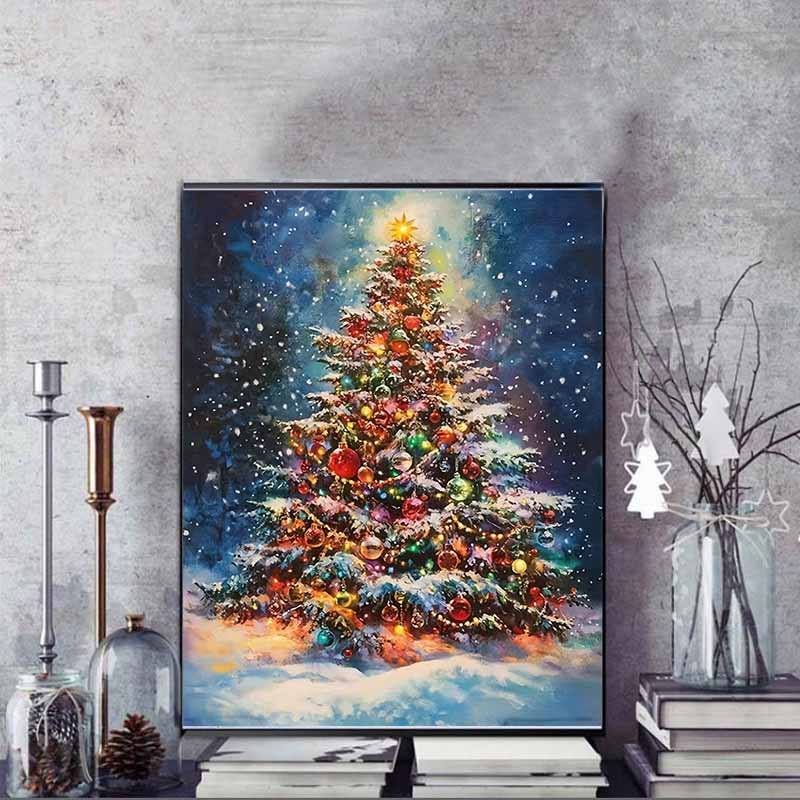 5D Christmas Tree Full of Diamond Painting Set, DIY Colorful Round Gemstone Crystal Decoration Painting Crafts and Artworks, Decorative Wall