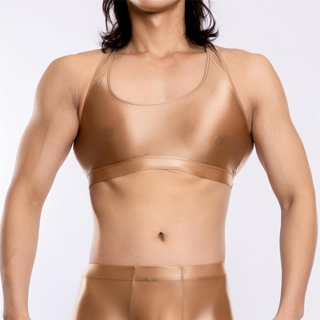 Sexy Men Stain Thin Sleeveless Tank Tops Oil Glossy Shiny Elastic Short Vest Sexy Tights Sheer See Through Top Candy Color
