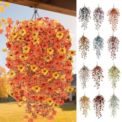 Artificial Hanging Violet Decoration Realistic UV Resistant Fake Flower Vine Indoor Outdoor Garden Porch Patio Hanging Faux Bloom Rattan Decor