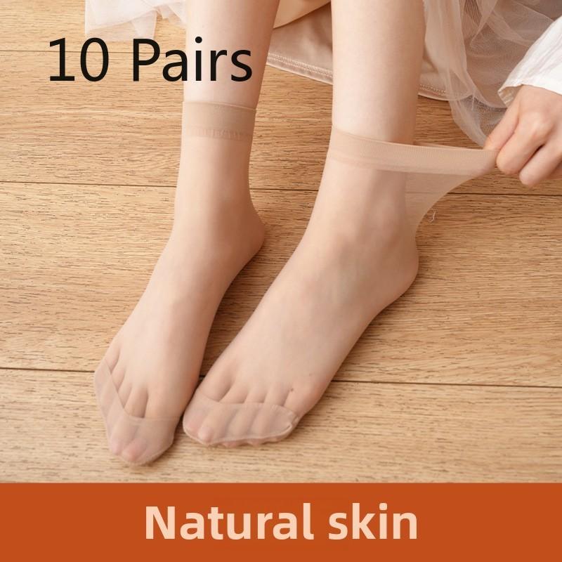 10 Pairs of Women's Spring and Summer Ultra Thin Style Breathable Transparent Anti Hook Silk Crystal Stockings