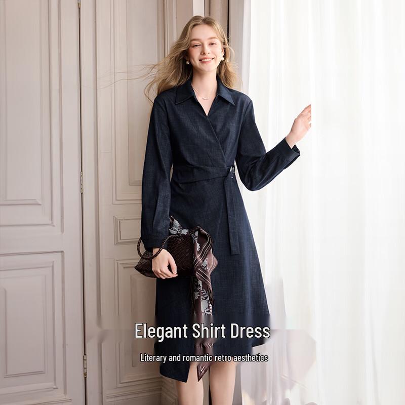 Xiangying Women's French Style Shirt Dress