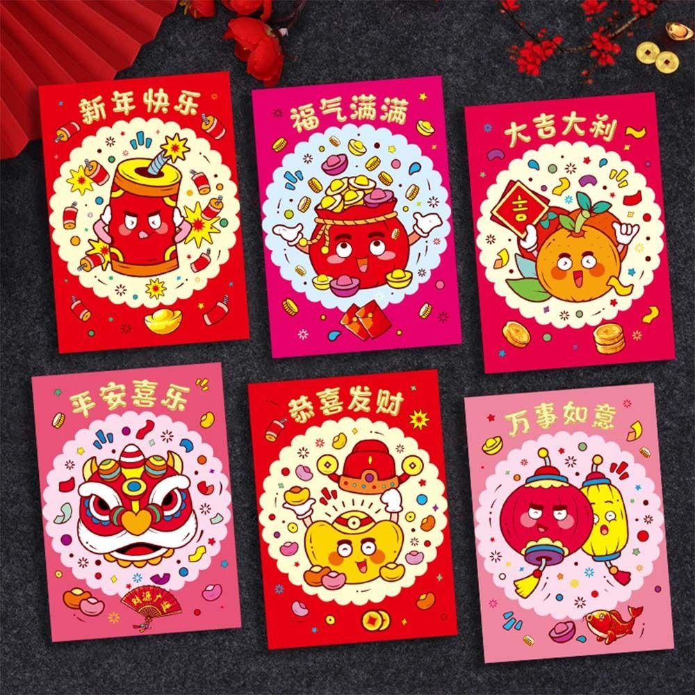 6pcs Hongbao Chinese New Year Money Bag Traditional Money Packet Good Luck Red Pocket  Bonus