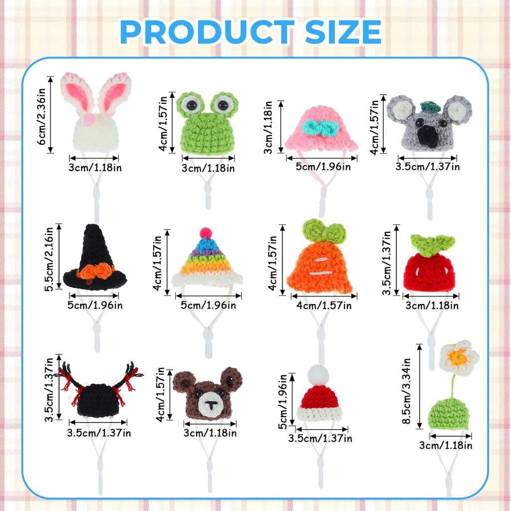 12 Pcs Hamster Hats, Cute Mini Hat Small Animals Hat with Adjustable Rope, Tiny Hats for Snakes Lizard Guinea Pig Bearded Dragons Holiday Party