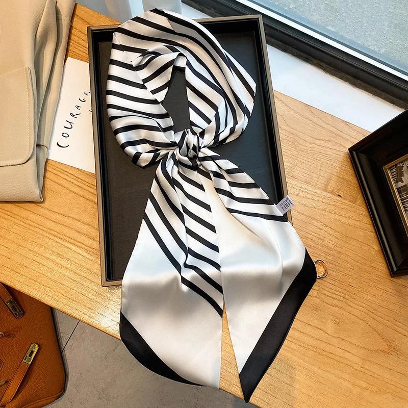 Luxury Long Silk Scarf Female Animal Horse Print Thin Narrow Scarf Bag Hair Band Ribbon Scarfs Women Neckerchief