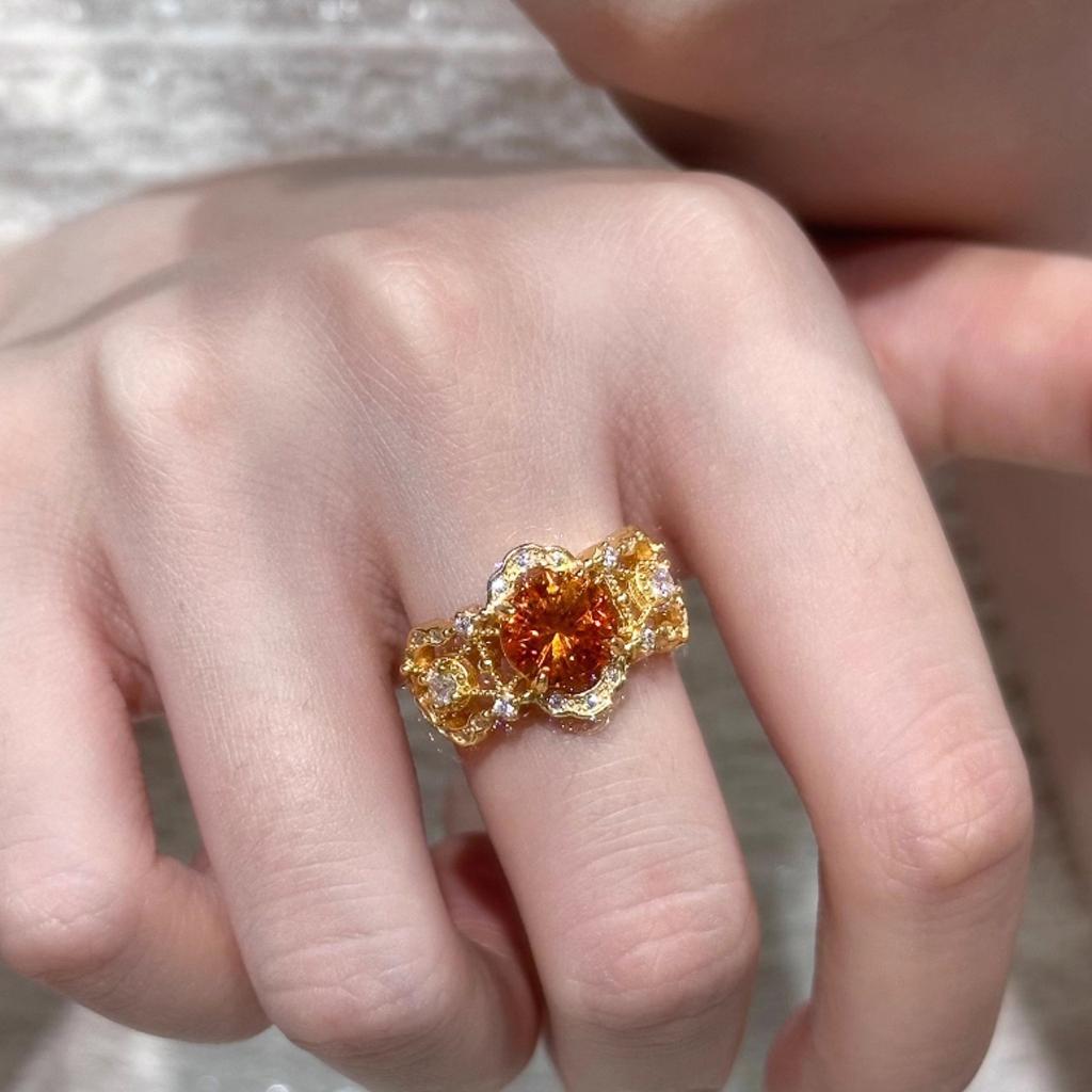 Inspired design inlay diamond hollow out orange gemstone rings for women exquisite luxury ring wedding banquet jewelry gift