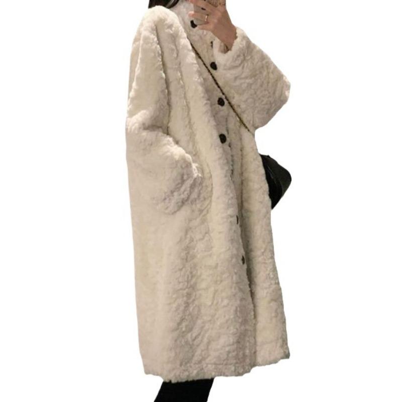 Lamb Wool White Cotton-padded Coat for Women's Winter New Thickened Medium and Long Wool Imitation Fur Coat