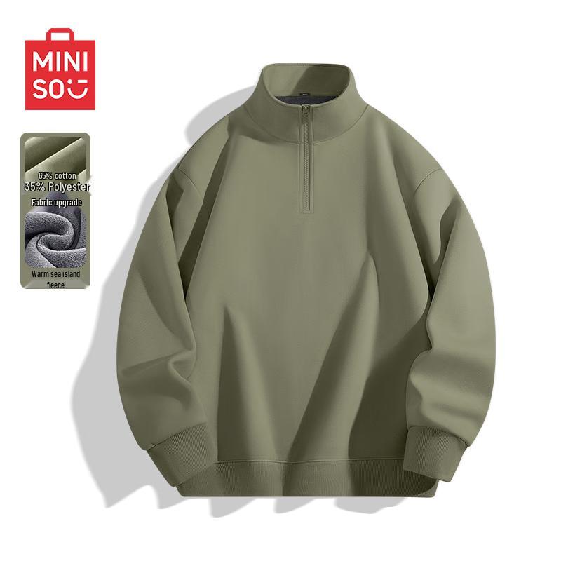 MINISO Men's Fleece-Lined Half-Zip Pullover Sweatshirt