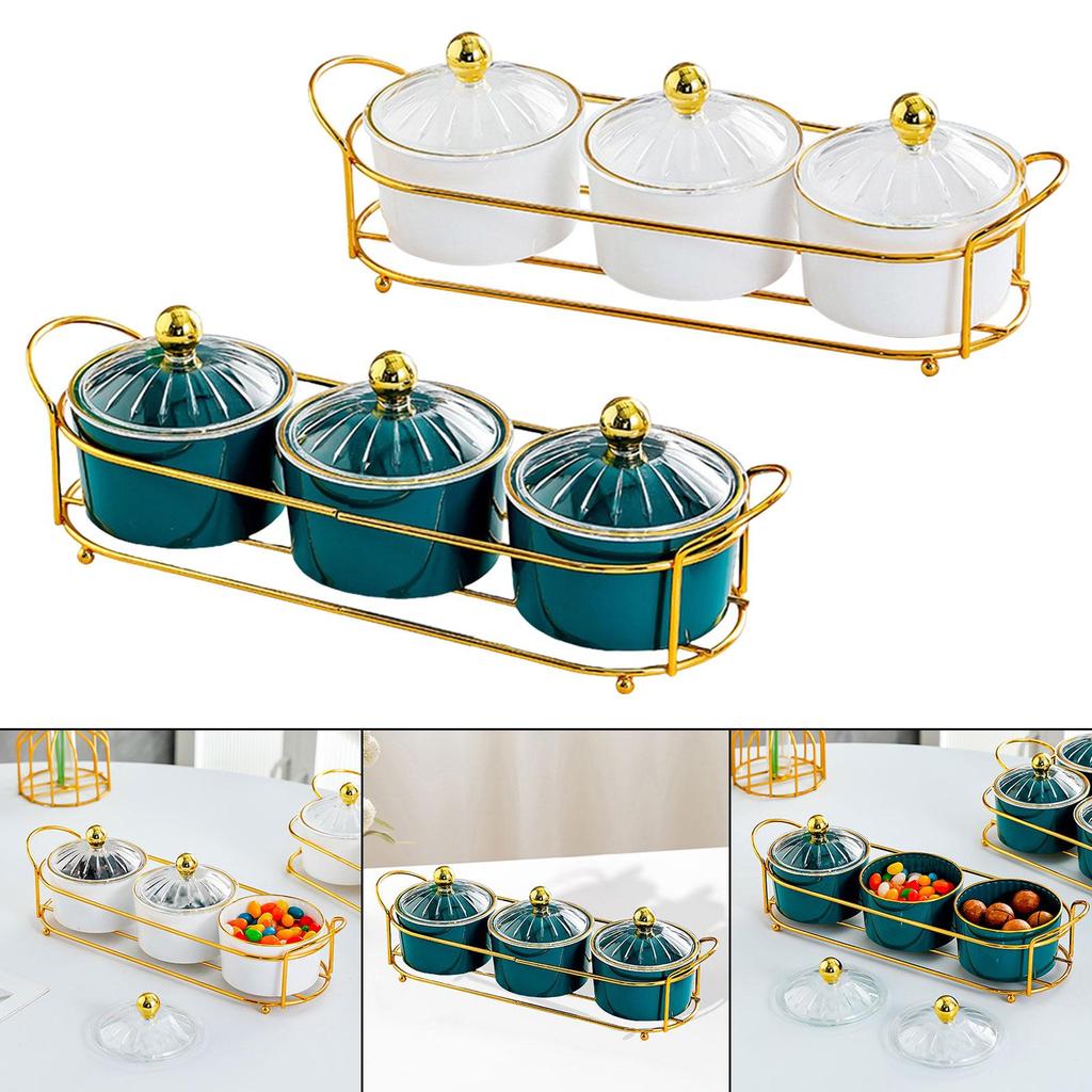 Dried Fruit Snack Serving Plate Set 3 Grids Divided Serving Dishes Candy Dish Cookie Jar for Home Holiday Hotel Party Desktop