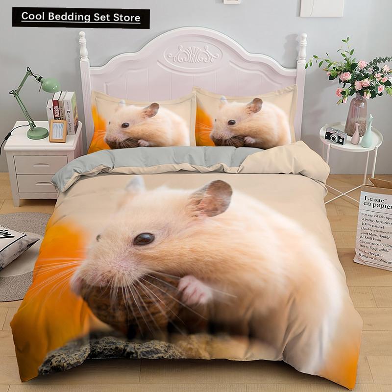 3D Marsvin Påslakan King Queen Härligt Hamster Sängklädesset För Barn Pojke Flicka Djur Husdjur Mus 2/3 Delar Polyester Täcke