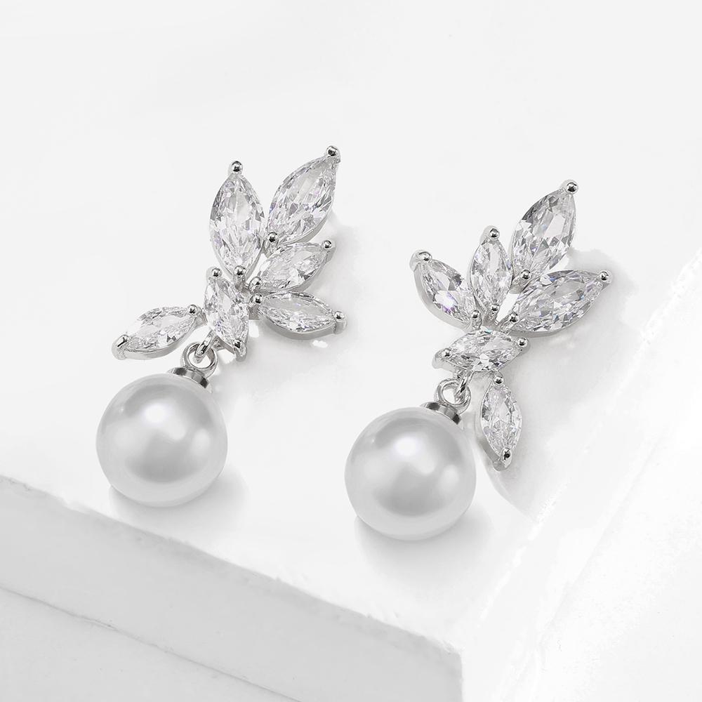 

ZAKOL Классические циркониевые серьги-подвески для невесты для женщин Блестящие серьги-листочки с кристаллами циркония ААА Великолепные свадебные серьги с цирконием белый