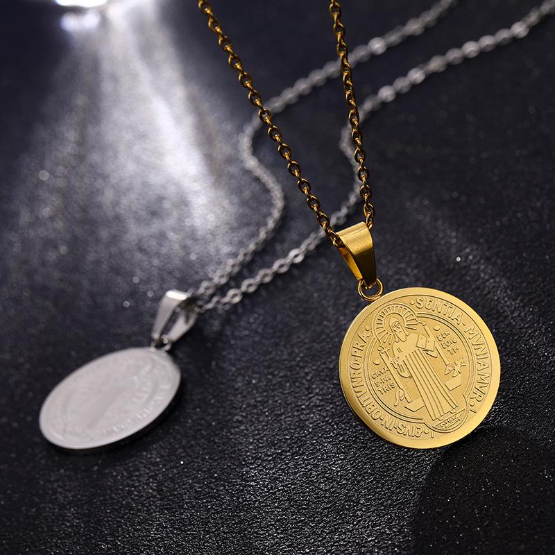Religiöser San Benito Medaillenanhänger Edelstahlkette Farbe Kreuz Jesus Heiliger Benedikt Halsketten für Frauen Männer Schmuck