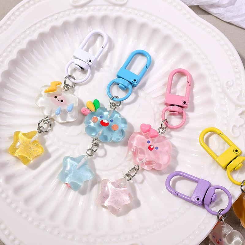Cartoon Cloud Lightning Moon Star Pentagram Key Chain for Women Cute Fun Aesthetic Key Ring Fashion Pendant Accessories Gift